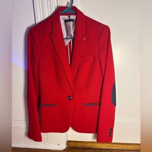 Tommy Hilfiger Red Women's Blazer with Navy Accents - Size 4